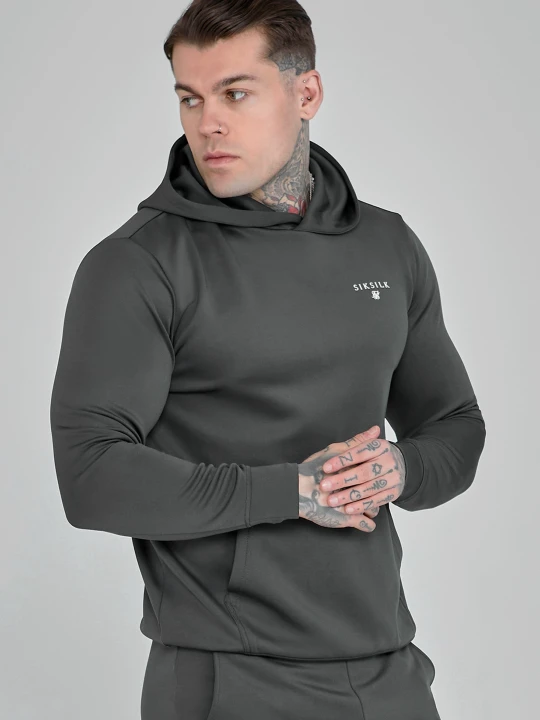 Zdjęcie produktu SikSilk Męska Szara Bluza z Kapturem Essentials z Poliestru