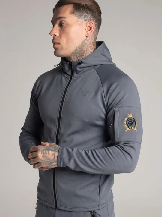 Zdjęcie produktu SikSilk Męska Szara Bluza z Kapturem z Pełnym Zamkiem