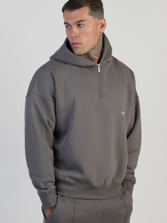 Zdjęcie produktu SikSilk Męska Szara Graficzna Bluza z Kapturem