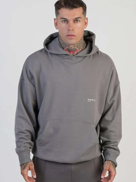 Zdjęcie produktu SikSilk Męska Szara Graficzna Bluza z Kapturem