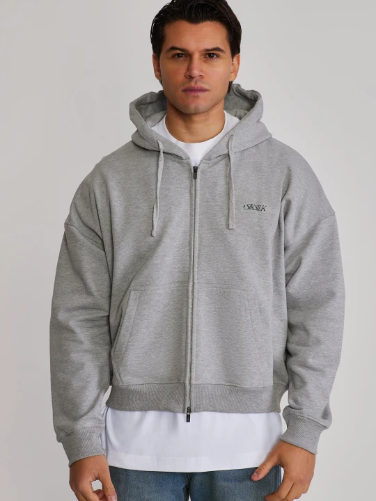Zdjęcie produktu SikSilk Męska Szara Melange Graficzna Bluza z Pełnym Zamkiem
