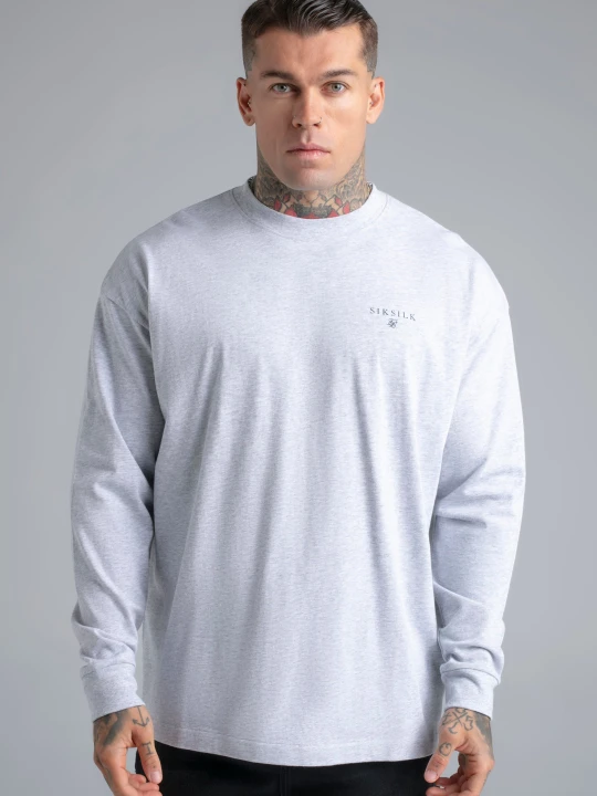 Zdjęcie produktu SikSilk Męska Szara Melange Koszulka z Długim Rękawem T-Shirt