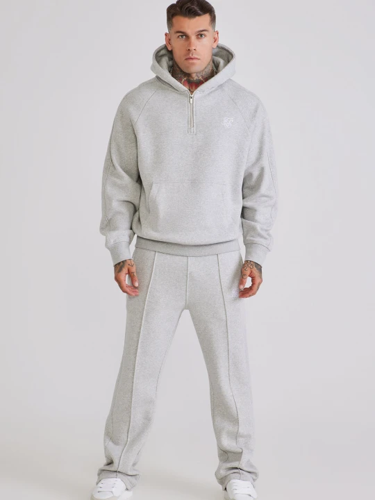 Zdjęcie produktu SikSilk Męska Szara Melanżowa Bluza z Kapturem na Ćwierć Zamek i Spodnie Dresowe Zestaw