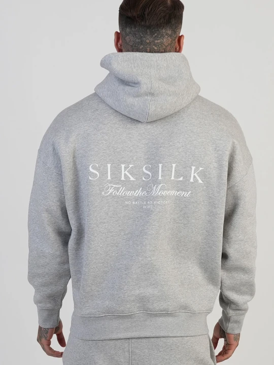 Zdjęcie produktu SikSilk Męska Szara Melanzowa Graficzna Bluza z Kapturem