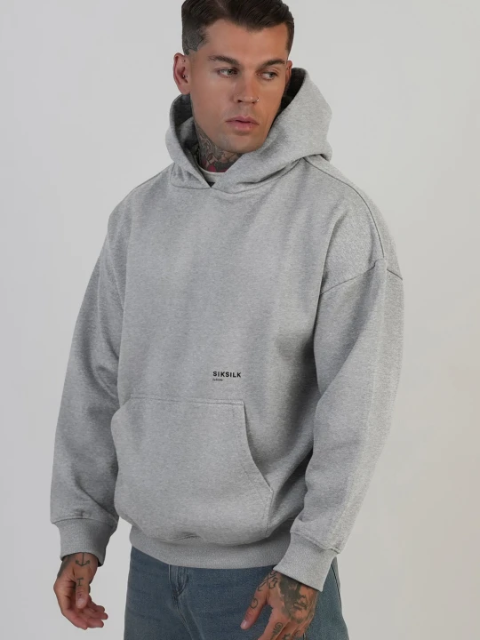 Zdjęcie produktu SikSilk Męska Szara Melanzowa Graficzna Bluza z Kapturem