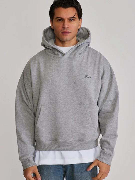 Zdjęcie produktu SikSilk Męska Szara Melanzowa Graficzna Bluza z Kapturem