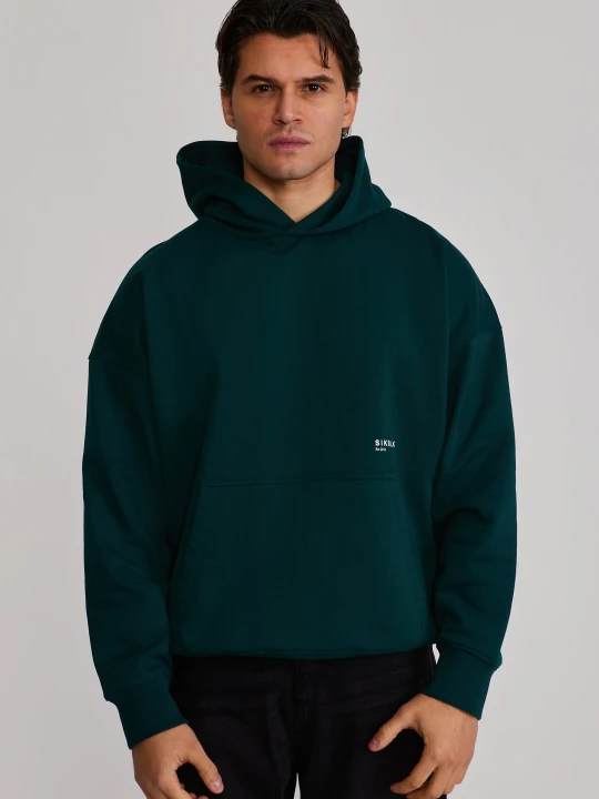 Zdjęcie produktu SikSilk Męska Zielona Graficzna Bluza z Kapturem