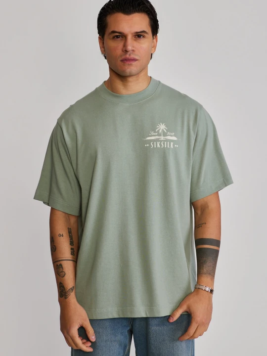 Zdjęcie produktu SikSilk Męska Zielona Graficzna Koszulka T-shirt