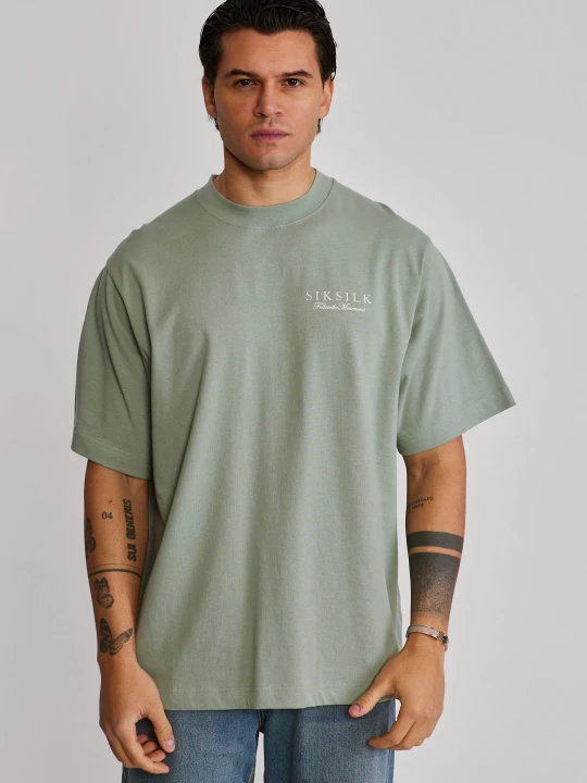 Zdjęcie produktu SikSilk Męska Zielona Graficzna Koszulka T-shirt