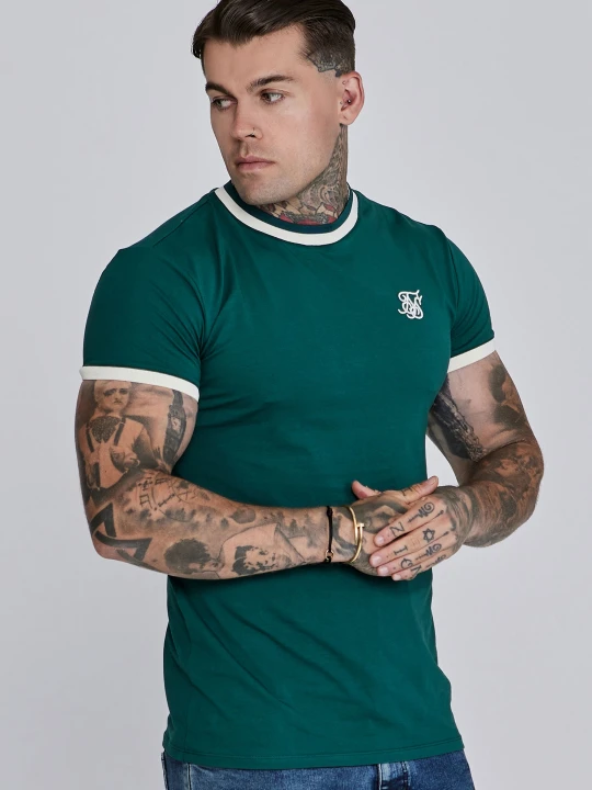 Zdjęcie produktu SikSilk Męska Zielona Koszulka Ringer