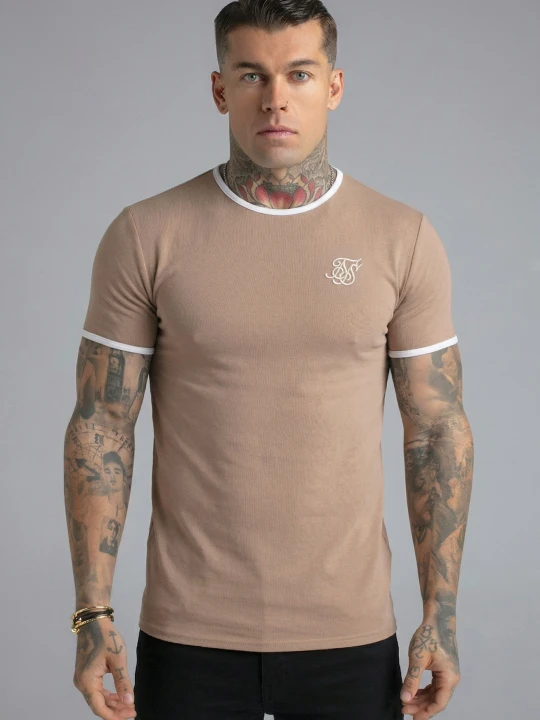 Zdjęcie produktu SikSilk Męski Beżowy, Biały T-shirt Ringer
