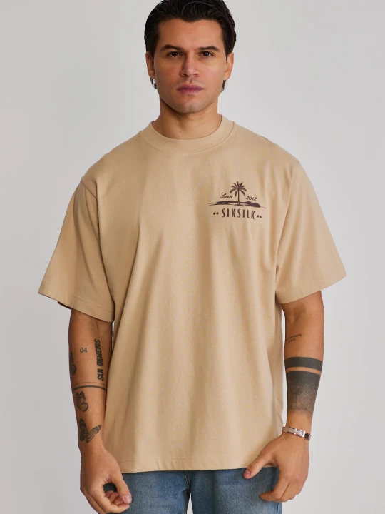 Zdjęcie produktu SikSilk Męski Beżowy Graficzny T-Shirt