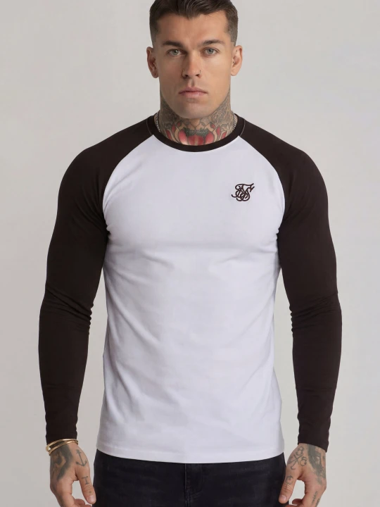 Zdjęcie produktu SikSilk Męski Biały, Brązowy LS Muscle Fit T-Shirt