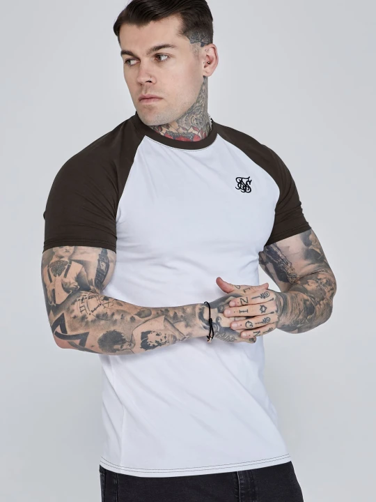Zdjęcie produktu SikSilk Męski Biały, Brązowy Raglan T-Shirt