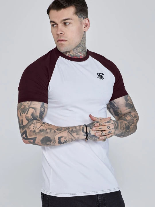 Zdjęcie produktu SikSilk Męski Biały, Burgundowy Raglan T-Shirt