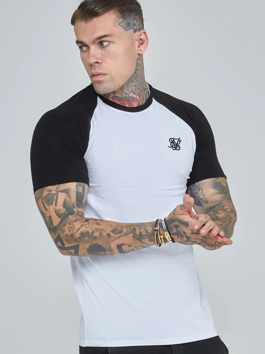 Zdjęcie produktu SikSilk Męski Biały, Czarny Raglan T-Shirt