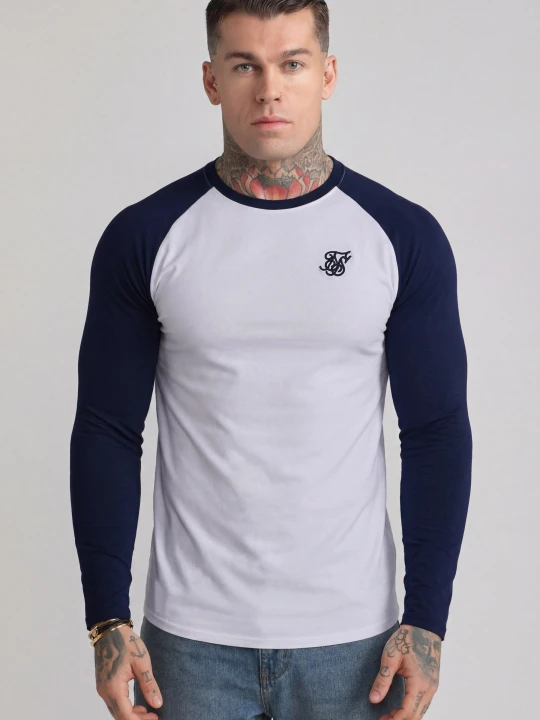 Zdjęcie produktu SikSilk Męski Biały, Granatowy LS Muscle Fit T-Shirt
