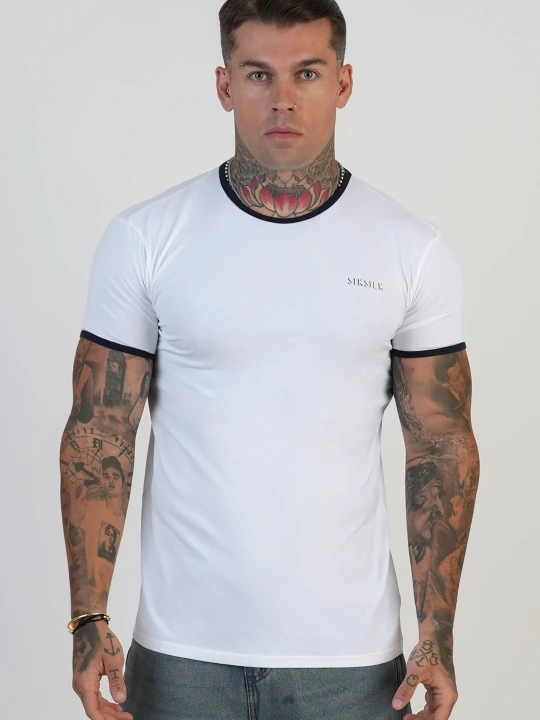Zdjęcie produktu SikSilk Męski Biały, Granatowy T-shirt Ringer