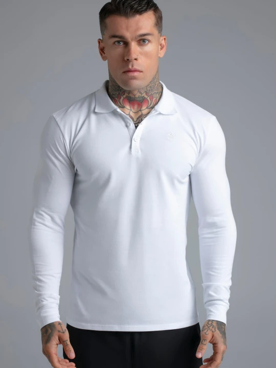 Zdjęcie produktu SikSilk Męski Biały LS Guzikowy Polo