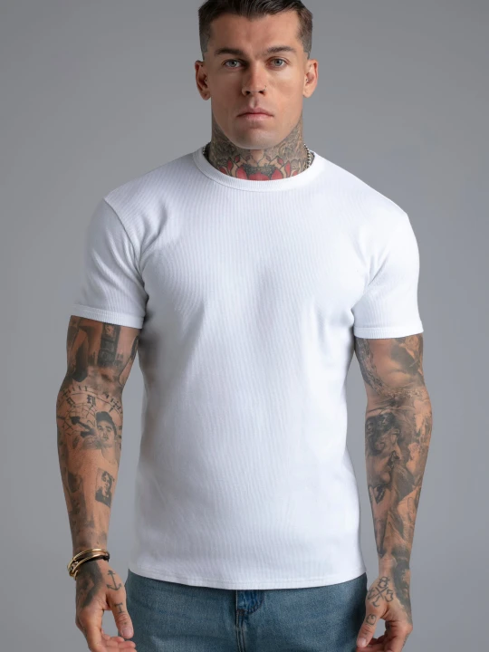 Zdjęcie produktu SikSilk Męski Biały Muscle Fit T-Shirt