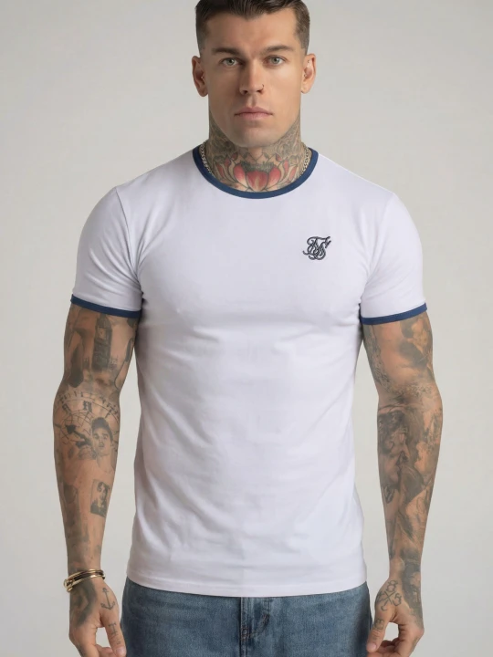 Zdjęcie produktu SikSilk Męski Biały, Niebieski Ringer T-Shirt