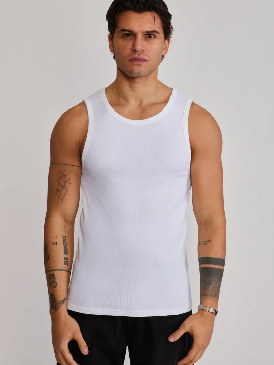 Zdjęcie produktu SikSilk Męski Biały Żebrowany Bezrękawnik