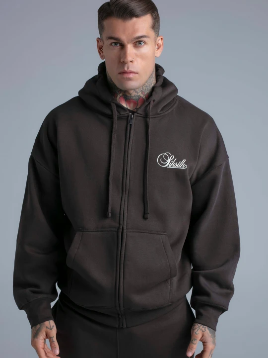 Zdjęcie produktu SikSilk Męski Brązowy Essentials Bluza z Pełnym Zamkiem