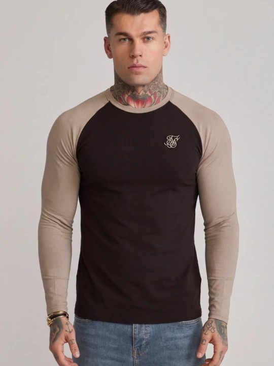 Zdjęcie produktu SikSilk Męski Brązowy, Kamienny LS Muscle Fit T-Shirt