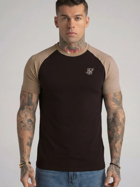Zdjęcie produktu SikSilk Męski Brązowy, Kamienny Raglan T-Shirt