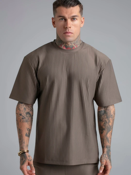 Zdjęcie produktu SikSilk Męski Brązowy Plisowany T-Shirt