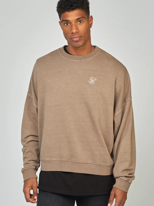 Zdjęcie produktu SikSilk Męski Brązowy Sweter z Przędzy Barwionej o Luźnym Kroju