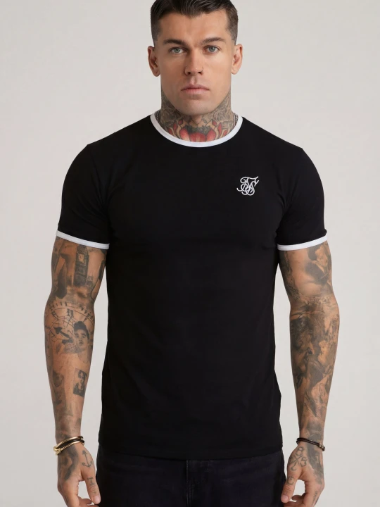 Zdjęcie produktu SikSilk Męski Czarno-Biały Ringer T-Shirt
