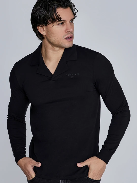 Zdjęcie produktu SikSilk Męski Czarny Długi Rękaw Polo