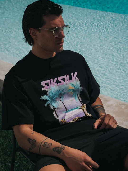 Zdjęcie produktu SikSilk Męski Czarny Graficzny T-Shirt