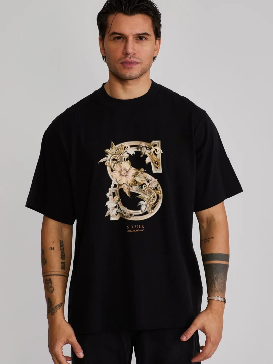 Zdjęcie produktu SikSilk Męski Czarny Graficzny T-Shirt