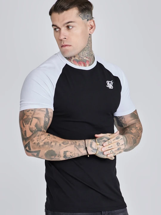 Zdjęcie produktu SikSilk Męski Czarny i Biały T-Shirt Raglan