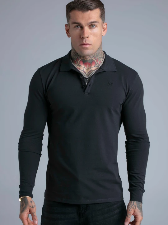 Zdjęcie produktu SikSilk Męski Czarny LS Button Polo