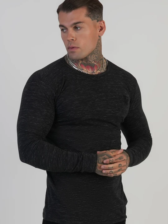 Zdjęcie produktu SikSilk Męski Czarny LS Marl T-shirt