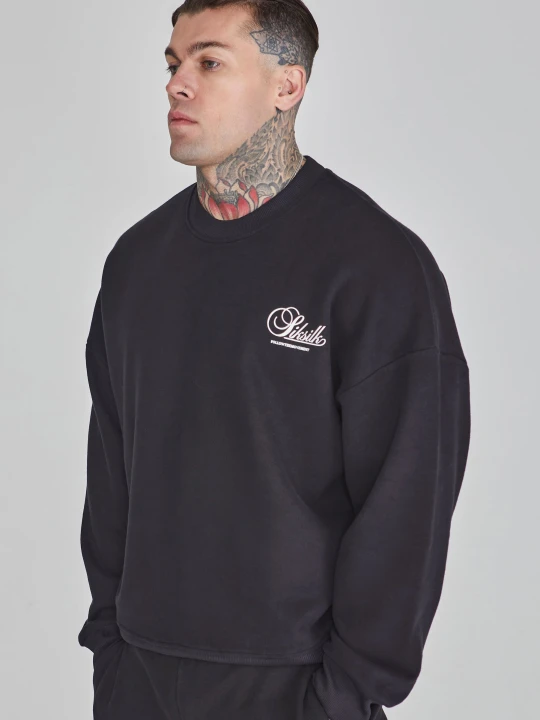Zdjęcie produktu SikSilk Męski Czarny Sweter z Grafiką
