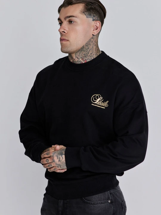 Zdjęcie produktu SikSilk Męski Czarny Sweter z Grafiką
