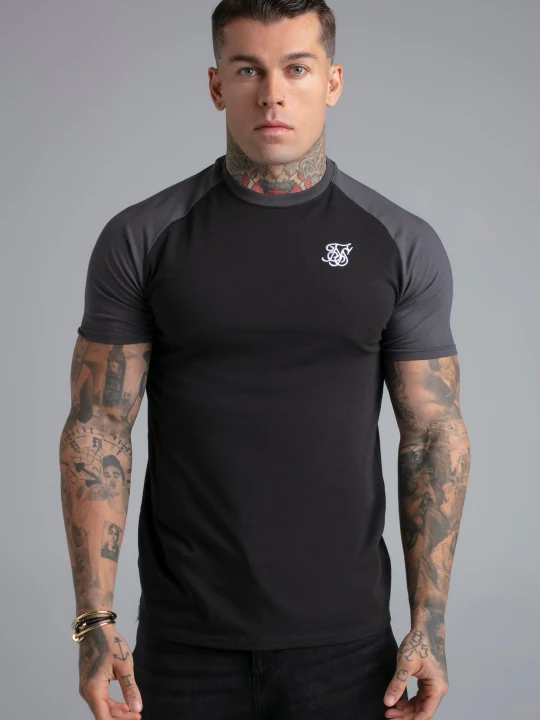Zdjęcie produktu SikSilk Męski Czarny, Szary Raglan T-Shirt