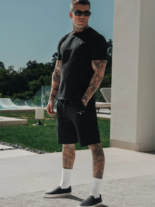 Zdjęcie produktu SikSilk Męski Czarny T-shirt i Spodenki Zestaw