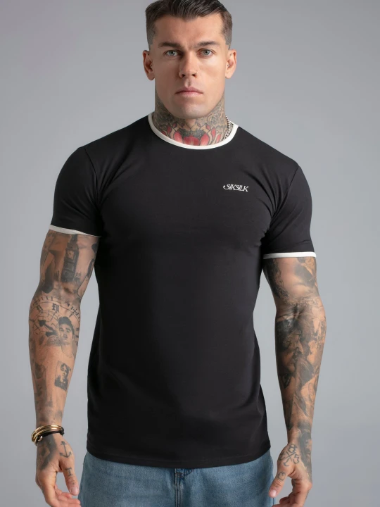 Zdjęcie produktu SikSilk Męski Czarny T-shirt Ringer
