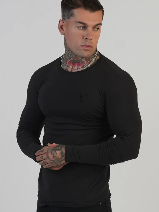 Zdjęcie produktu SikSilk Męski Czarny T-Shirt z Długim Rękawem