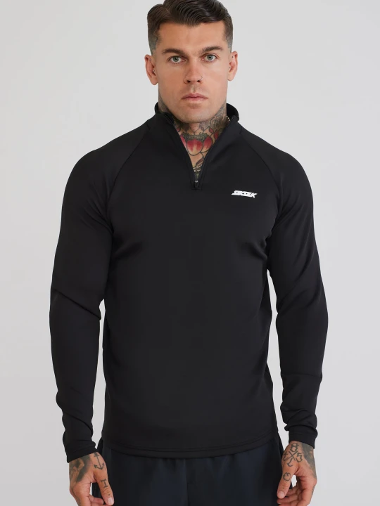 Zdjęcie produktu SikSilk Męski Czarny Top z Ćwierć Zamkiem
