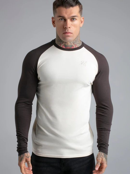 Zdjęcie produktu SikSilk Męski Ecru, Brązowy LS Muscle Fit T-shirt