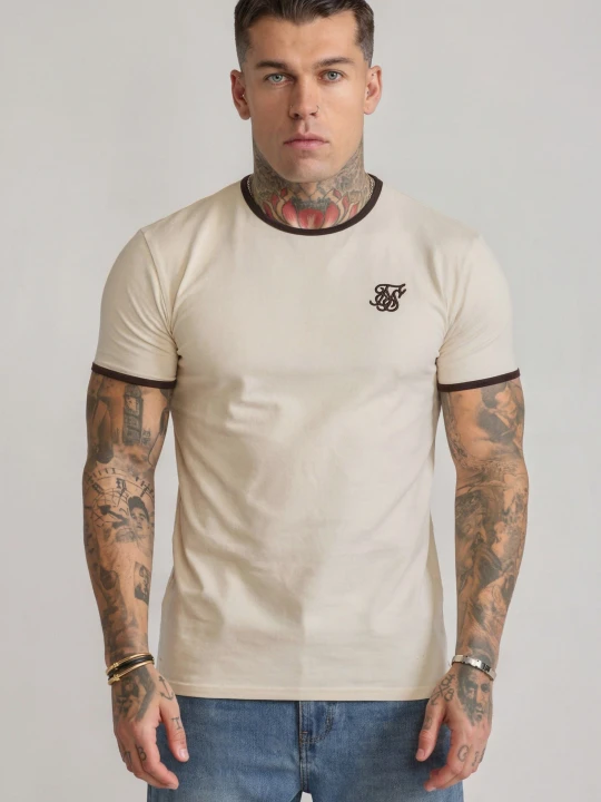 Zdjęcie produktu SikSilk Męski Ecru, Brązowy Ringer T-Shirt