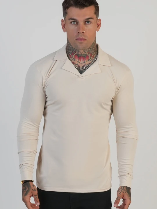 Zdjęcie produktu SikSilk Męski Ecru Długi Rękaw Revere Polo