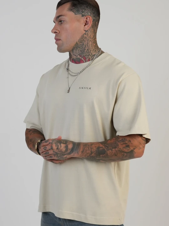 Zdjęcie produktu SikSilk Męski Ecru Graficzny T-shirt