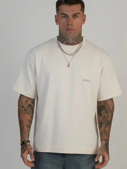 Zdjęcie produktu SikSilk Męski Ecru Graficzny T-shirt